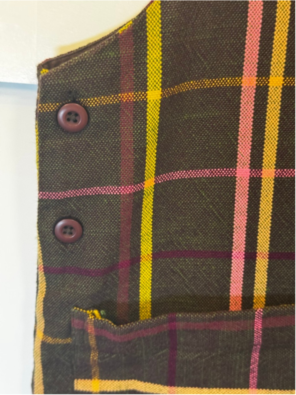 Ace & Jig Plaid Pinafore Apron Dress Brown Green Organic Cotton Size S - Picture 4 of 5